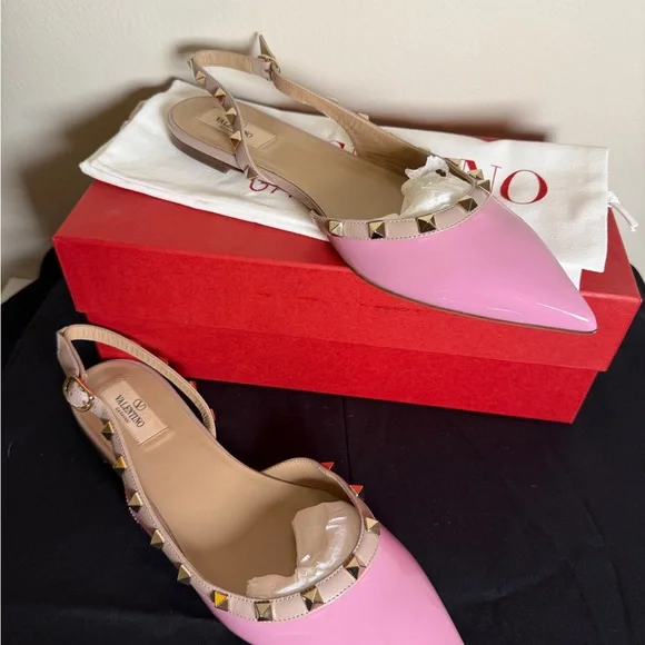 Valentino Pink Studded Slingback flats - Picture 3 of 6